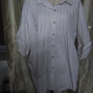 SIZE 3X VAMP BRAND BUTTON DOWN SHIRT TOP BLOUSE WHITE COTTON LONG SLEEVED